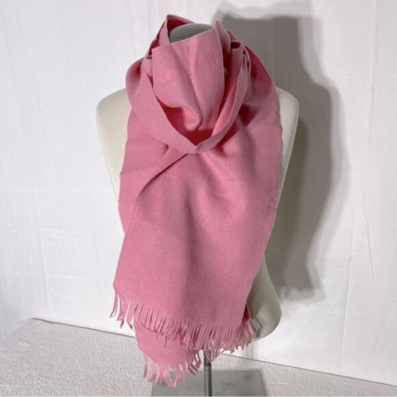 Vintage Pendleton Pink 100% Virgin Wool Long Scarf With Fringe - Picture 1 of 16